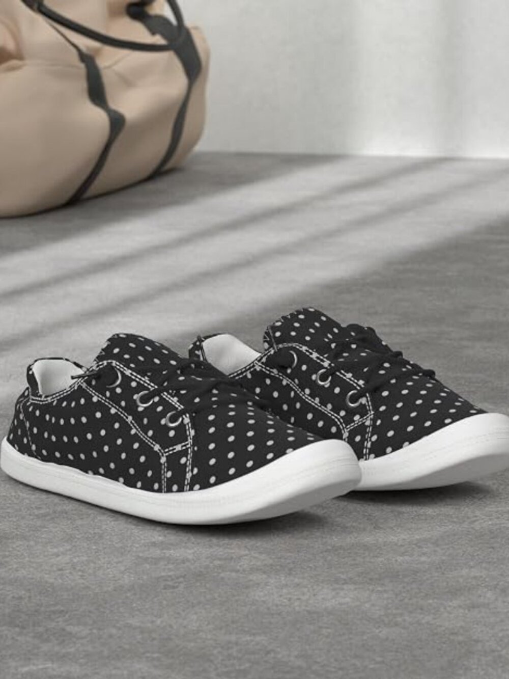 FUNKYMONKEY Black & White Polka Dot Canvas Slip-On Sneakers Tennis Shoes - 9